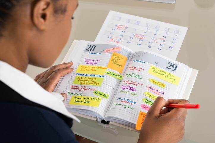 Student using study calendar as a tool