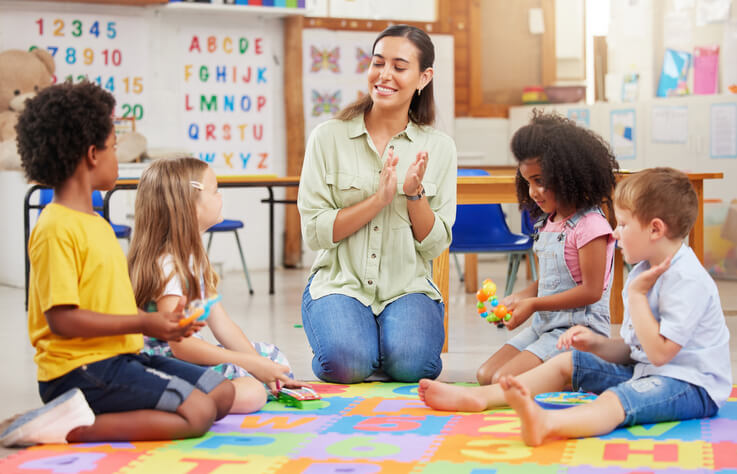 Student in early childcare assistant course teaching children