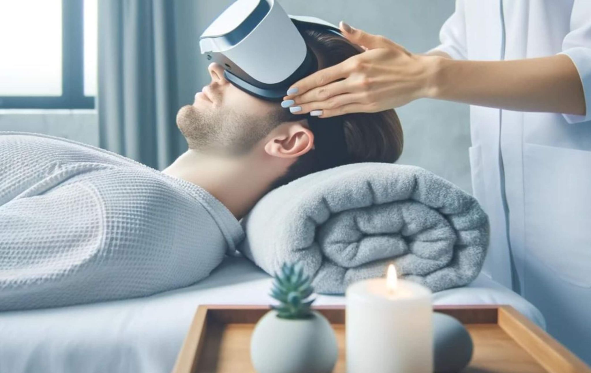 Female client experiencing VR massage, one of the most popular innovative massage techniques