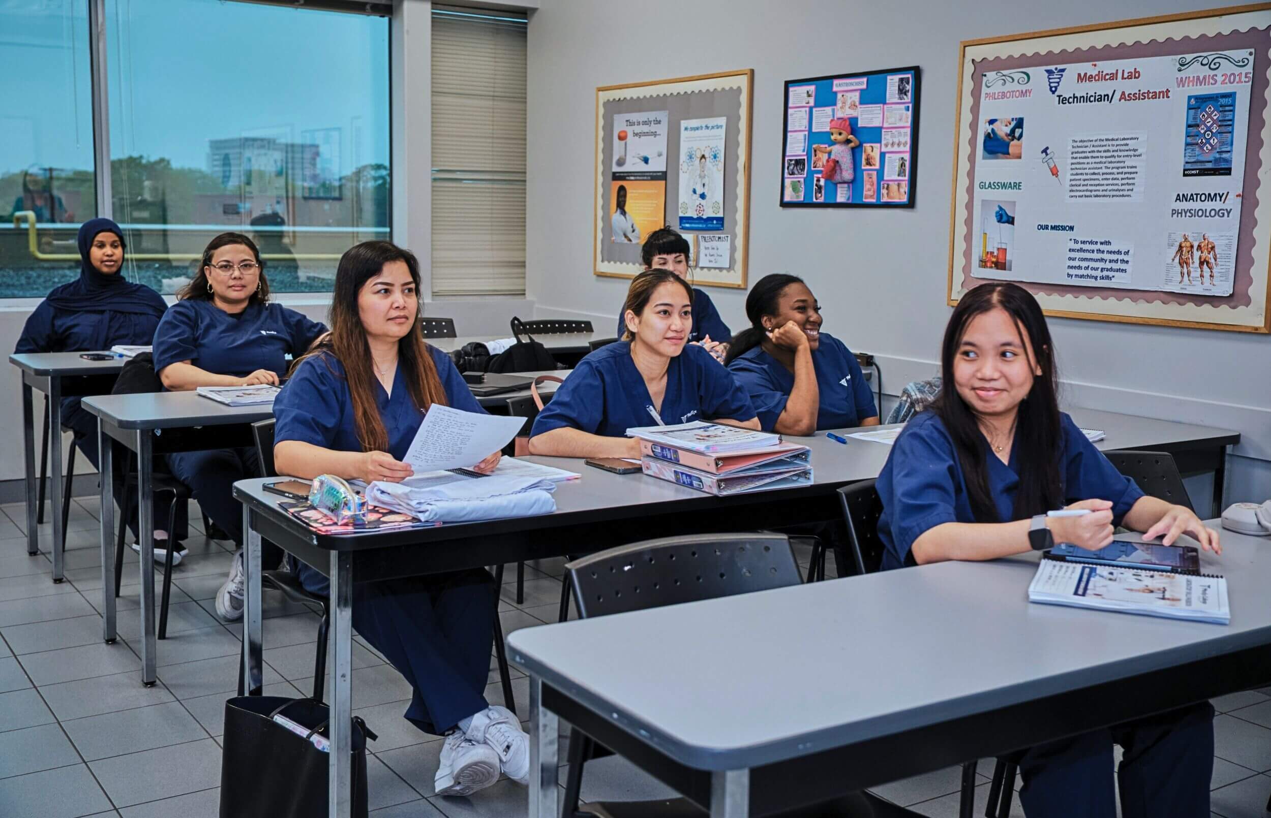 A class of students taking some of the most comprehensive healthcare courses in Canada at Medix College